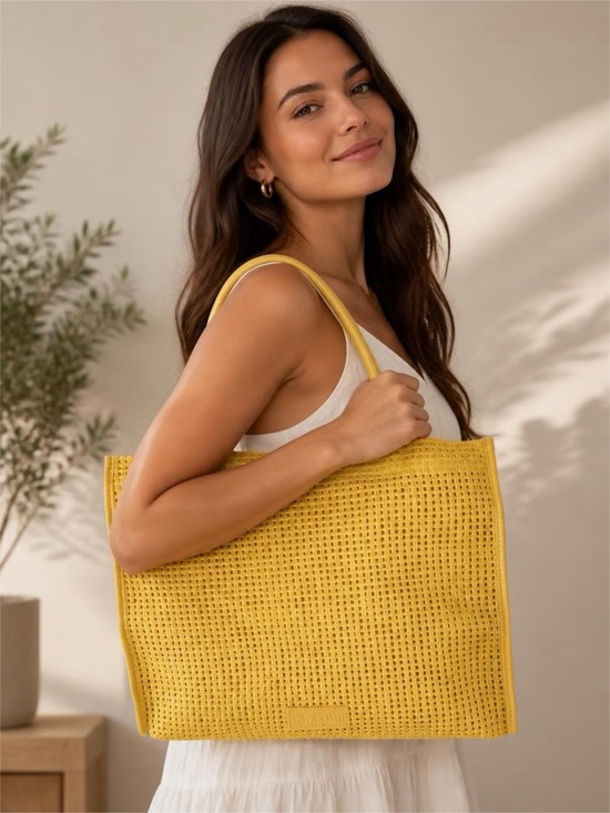 Lancome Handbags - Lancome Yellow Woven Tote